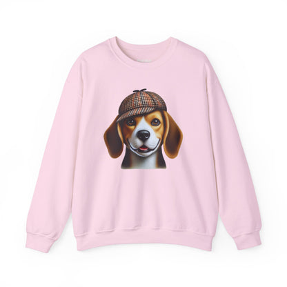 Smiling Beagle Wearing Deerstalker Hat - Adult Crewneck Sweatshirt - Too Cute Pets