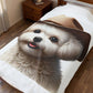 Maltese Wearing a Cowgirl Hat - Sherpa Blanket