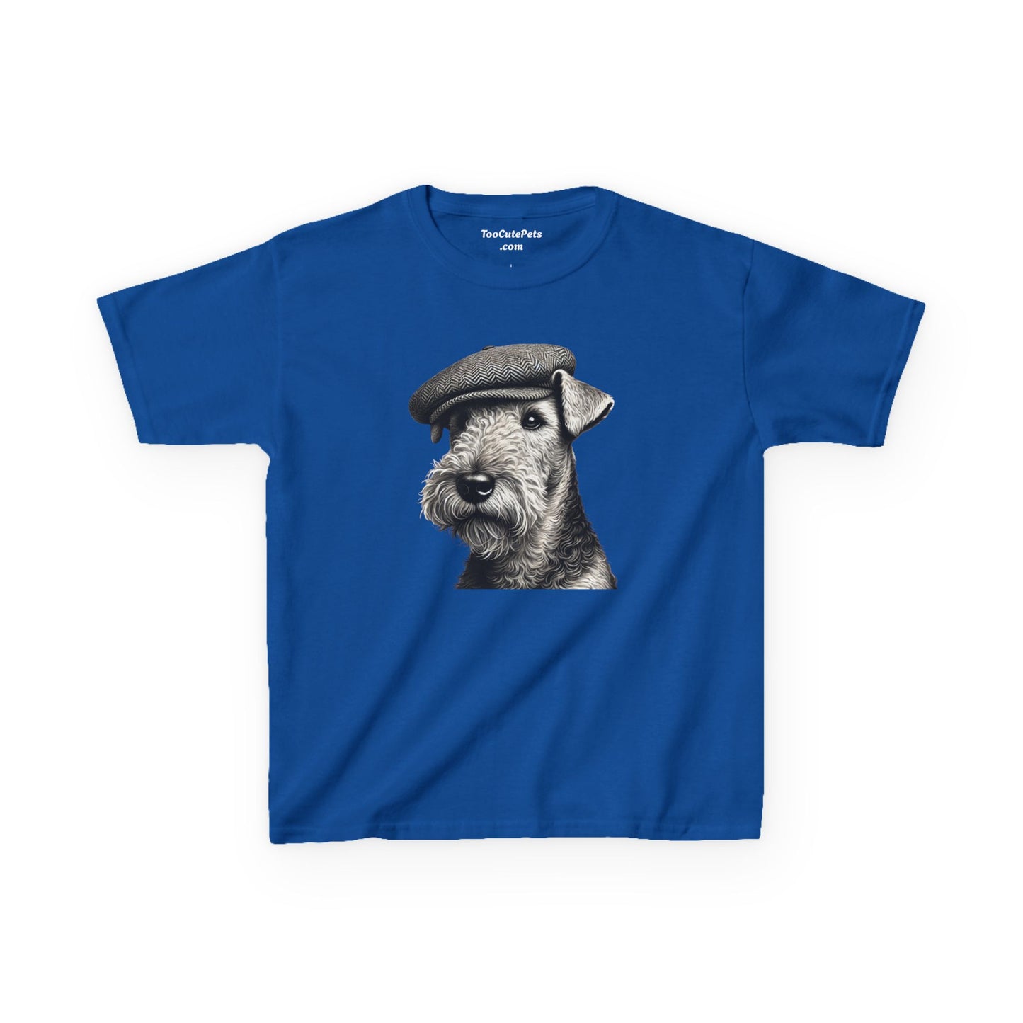 Airedale Terrier Wearing Tweed Flat Cap (Black & White)-  Youth T-Shirt  - Too Cute Pets