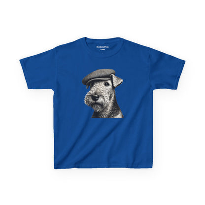 Airedale Terrier Wearing Tweed Flat Cap (Black & White)-  Youth T-Shirt  - Too Cute Pets