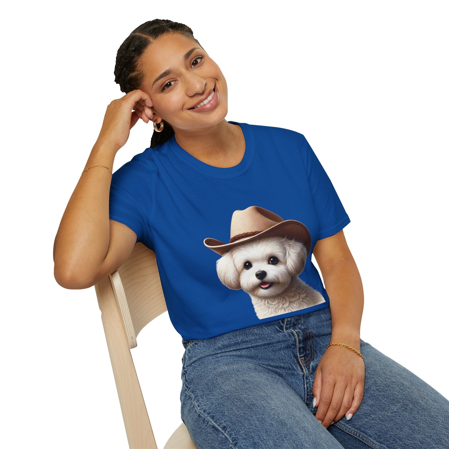 Cute Maltese Wearing Cowgirl Hat - Adult T-shirt - Too Cute Pets