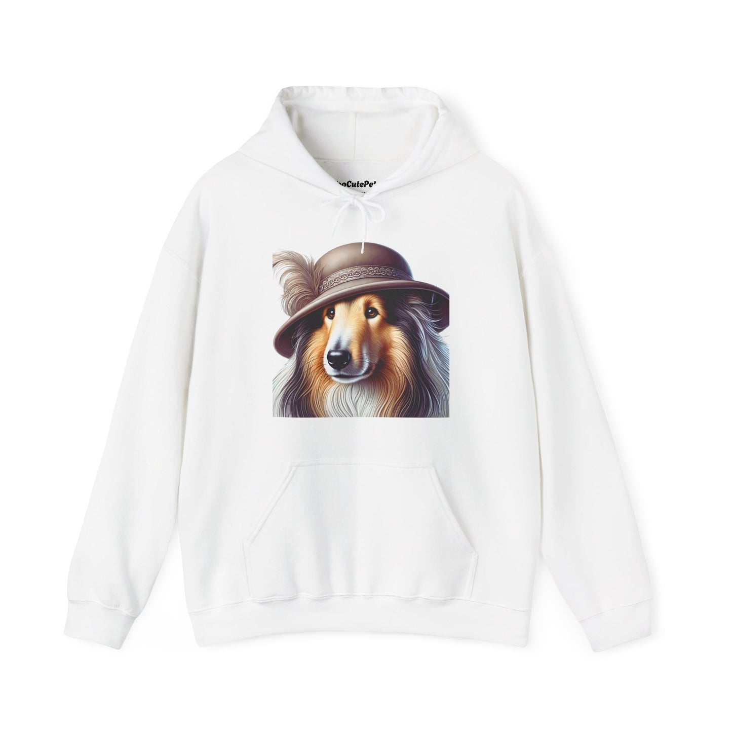 Collie Wearing Cloche Hat - Adult Hoodie - Too Cute Pets