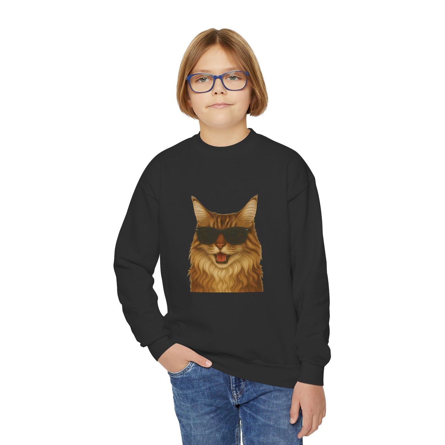 Maine Coon Cat Wearing Sunglasses - Youth Sweatshirt