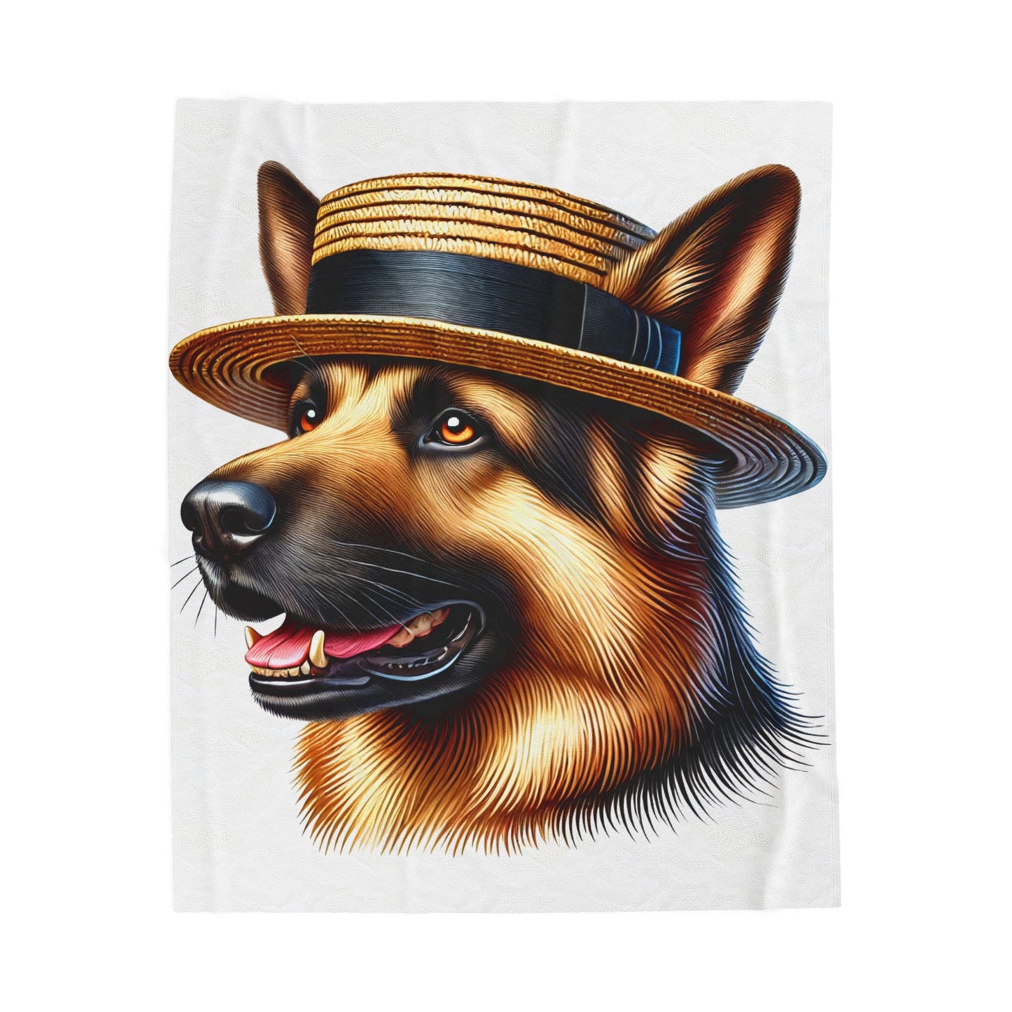 German Shepherd Wearing a Boater Hat - Sherpa Blanket