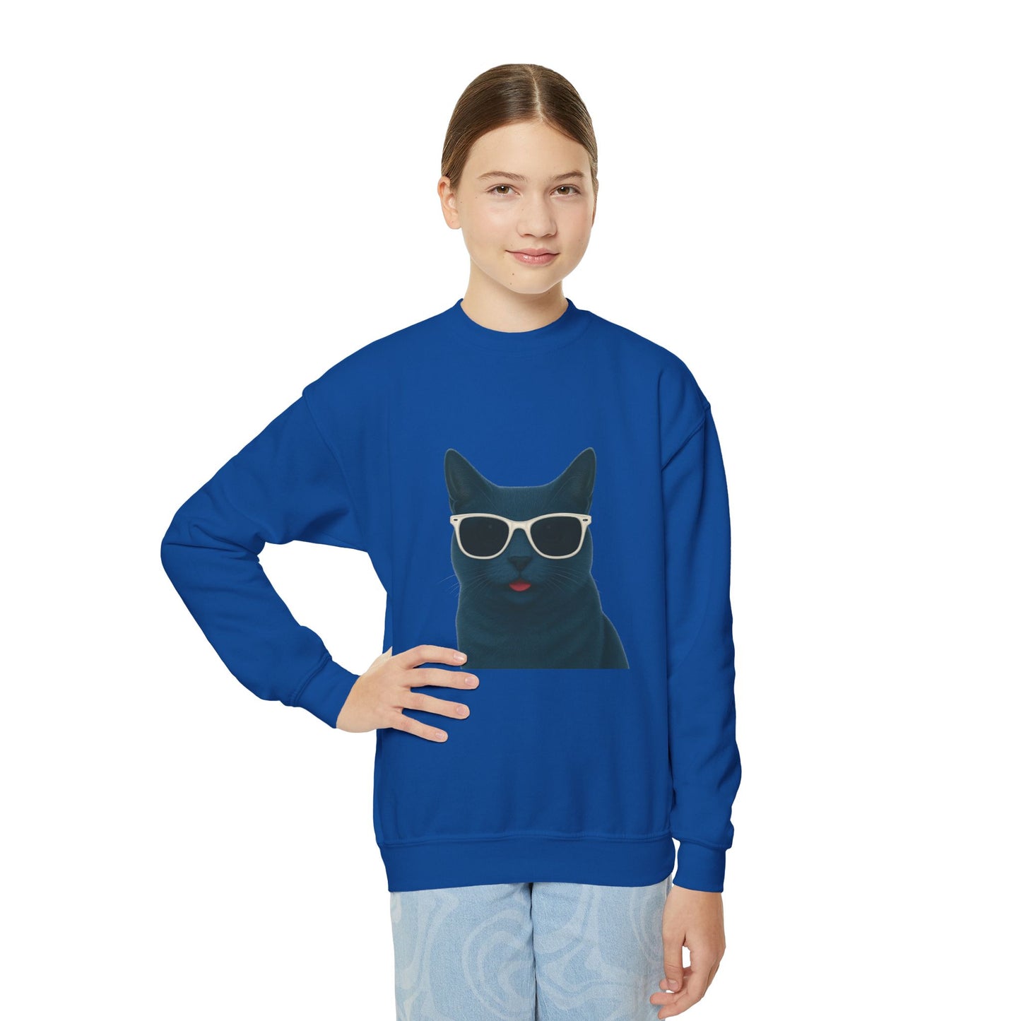 Russian Blue Cat Wearing Sunglasses - Youth Sweatshirt
