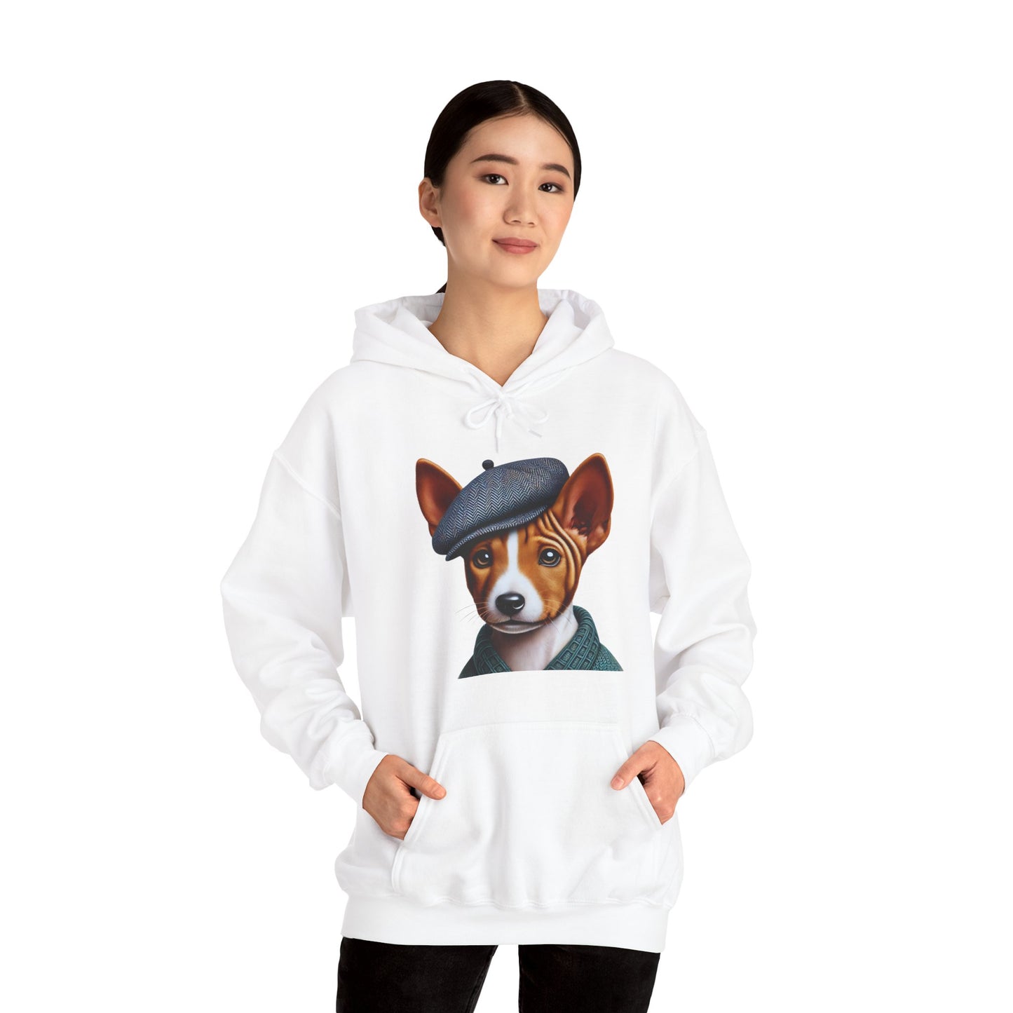 Cute Basenji Pup Wearing A Tweed Flat Cap - Adult Hoodie - Too Cute Pets