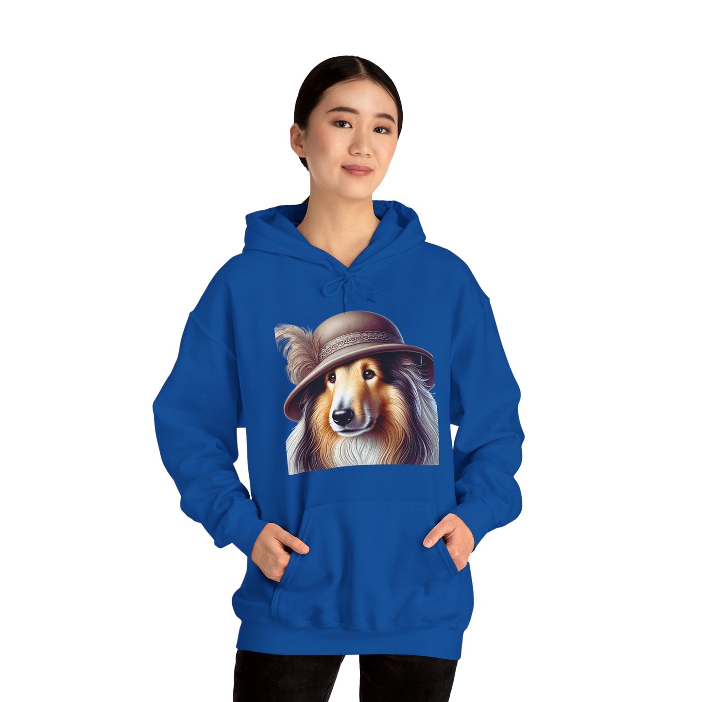 Collie Wearing Cloche Hat - Adult Hoodie - Too Cute Pets