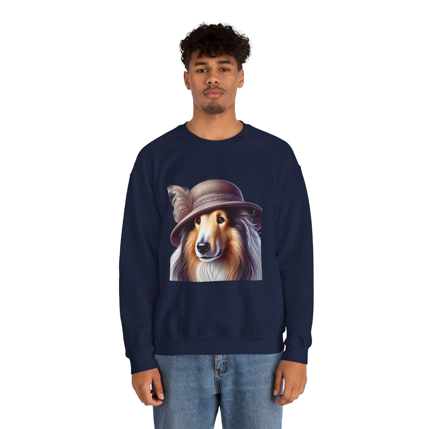 Collie Wearing Cloche Hat - Adult Crewneck Sweatshirt - Too Cute Pets