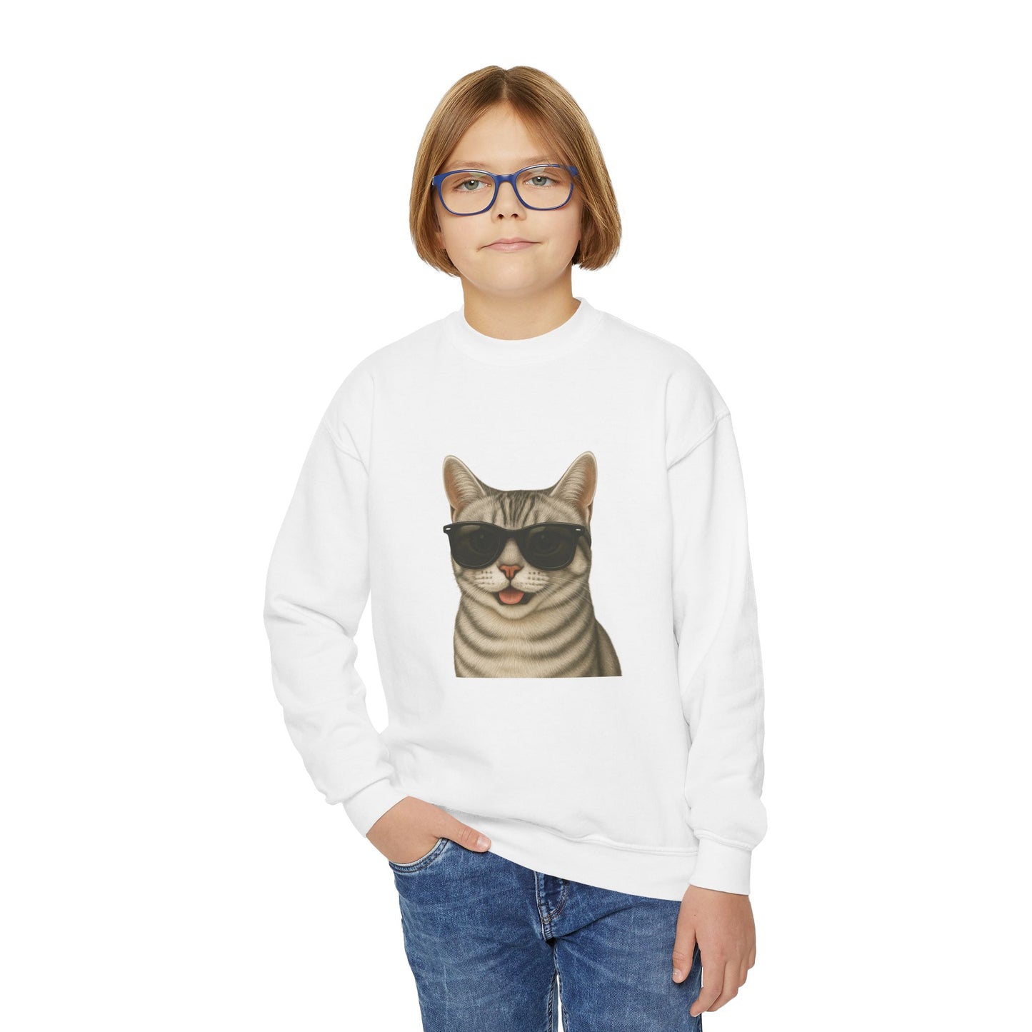 American Shorthair Silver Tabby Cat Wearing Sunglasses - Youth Sweatshirt