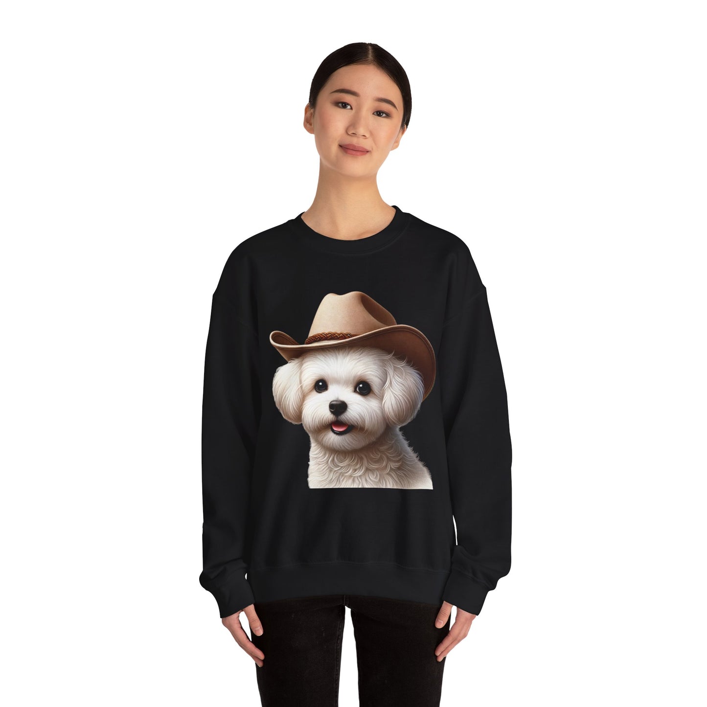 Cute Maltese Wearing A Cowgirl Hat- Adult Crewneck Sweatshirt - Too Cute Pets