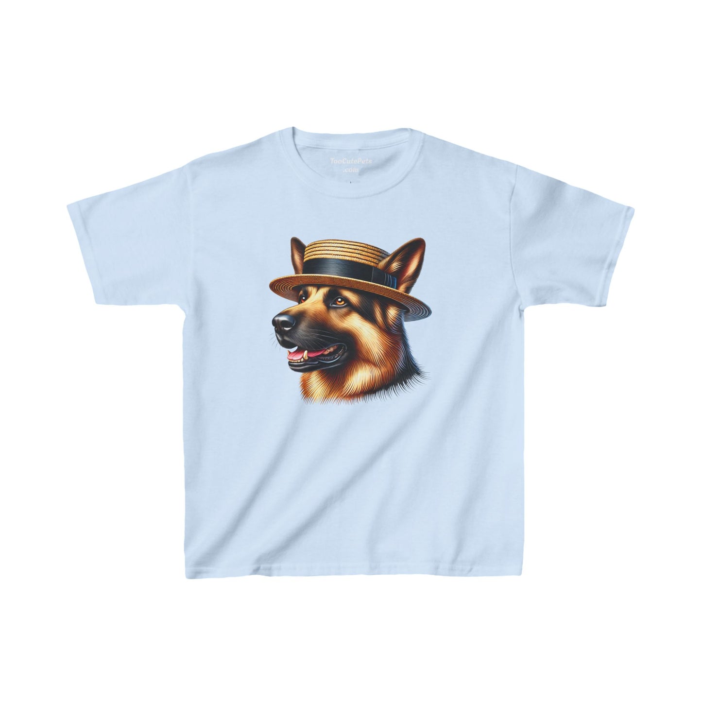 German Shepherd Wearing Boater Hat Youth T-Shirt - Too Cute Pets