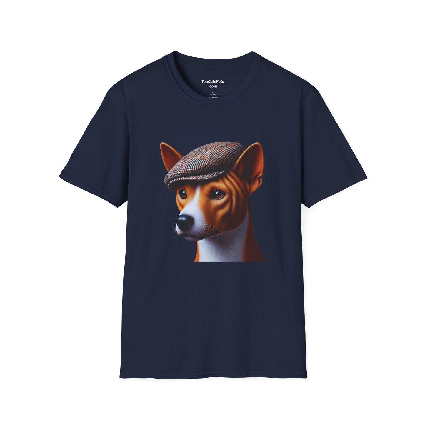 Basenji Wearing Tweed Flat Cap - Adult T-Shirt - Too Cute Pets