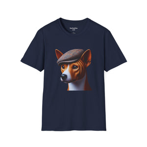 Basenji Wearing Tweed Flat Cap - Adult T-Shirt - Too Cute Pets