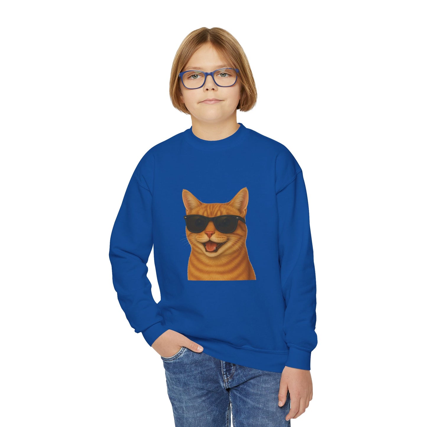Domestic Shorthaired Orange Tabby Cat Wearing Sunglasses - Youth Sweatshirt