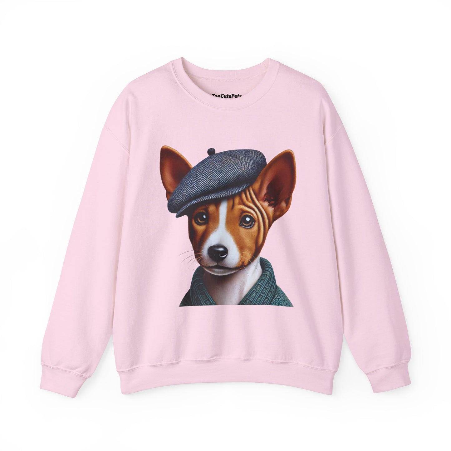 Cute Basenji Pup Wearing Tweed Flat Cap- Adult Crewneck Sweatshirt - Too Cute Pets