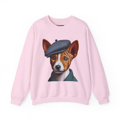 Cute Basenji Pup Wearing Tweed Flat Cap- Adult Crewneck Sweatshirt - Too Cute Pets