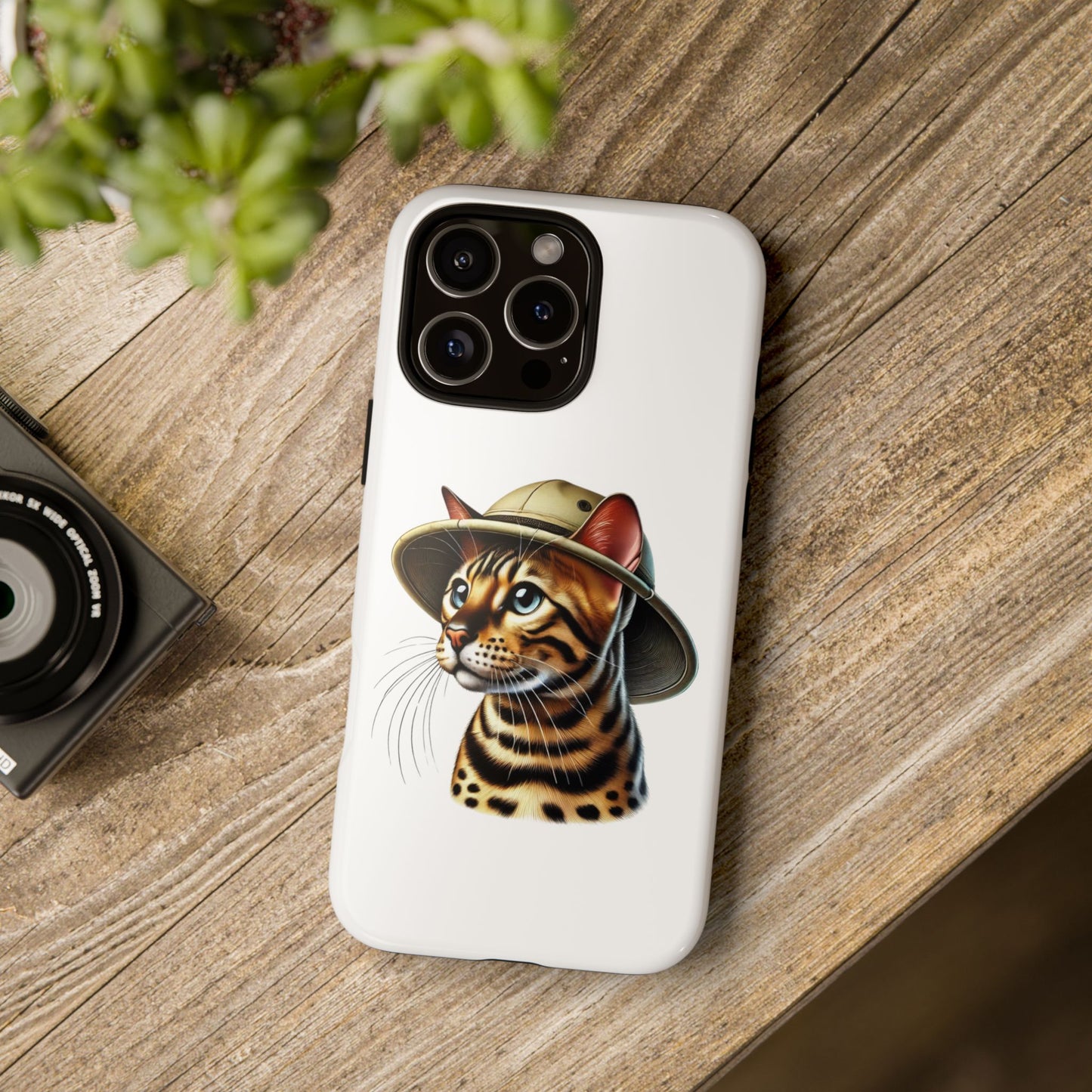 Bengal Cat Wearing a Safari Hat - Tough Phone Case