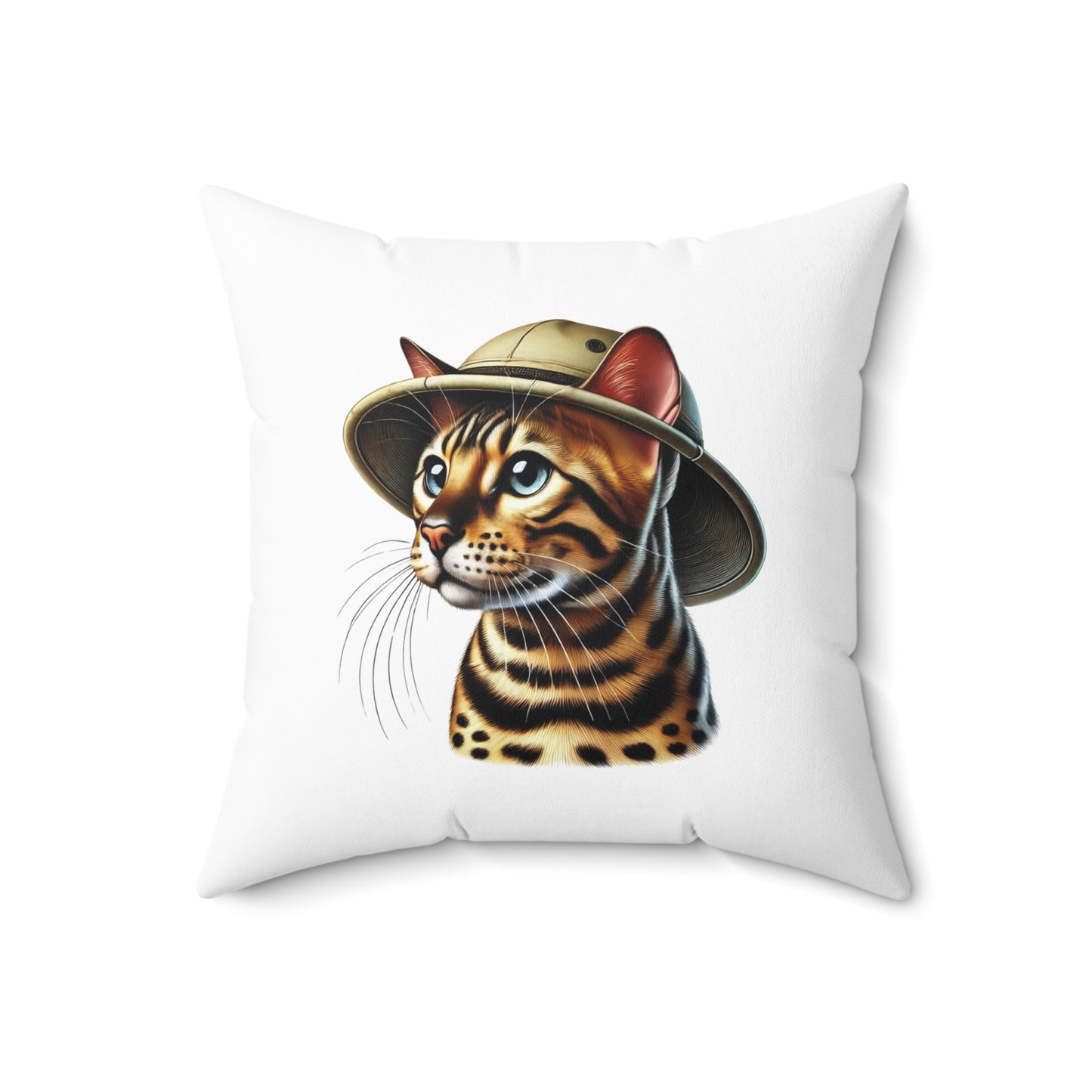 Bengal Cat Wearing a Safari Hat - Throw Pillow