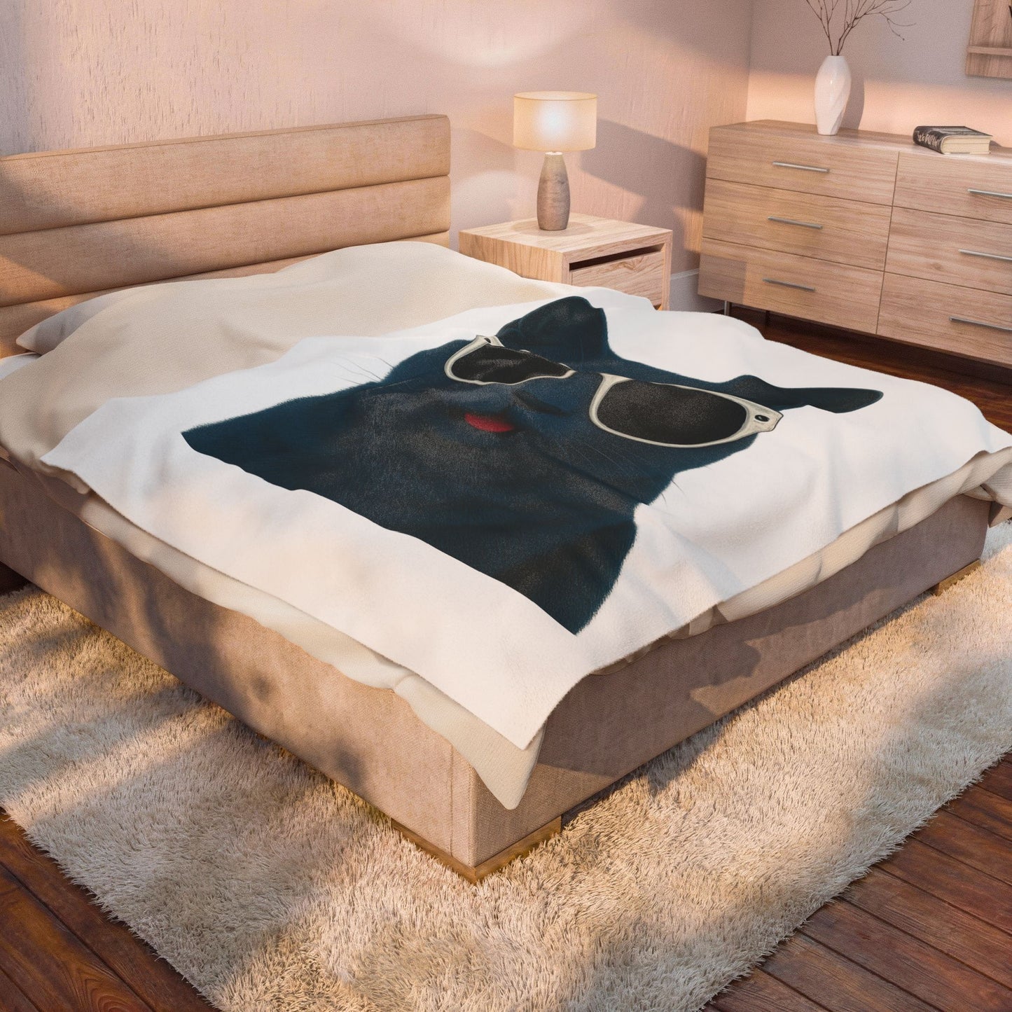 Russian Blue Cat Wearing Sunglasses - Sherpa Blanket