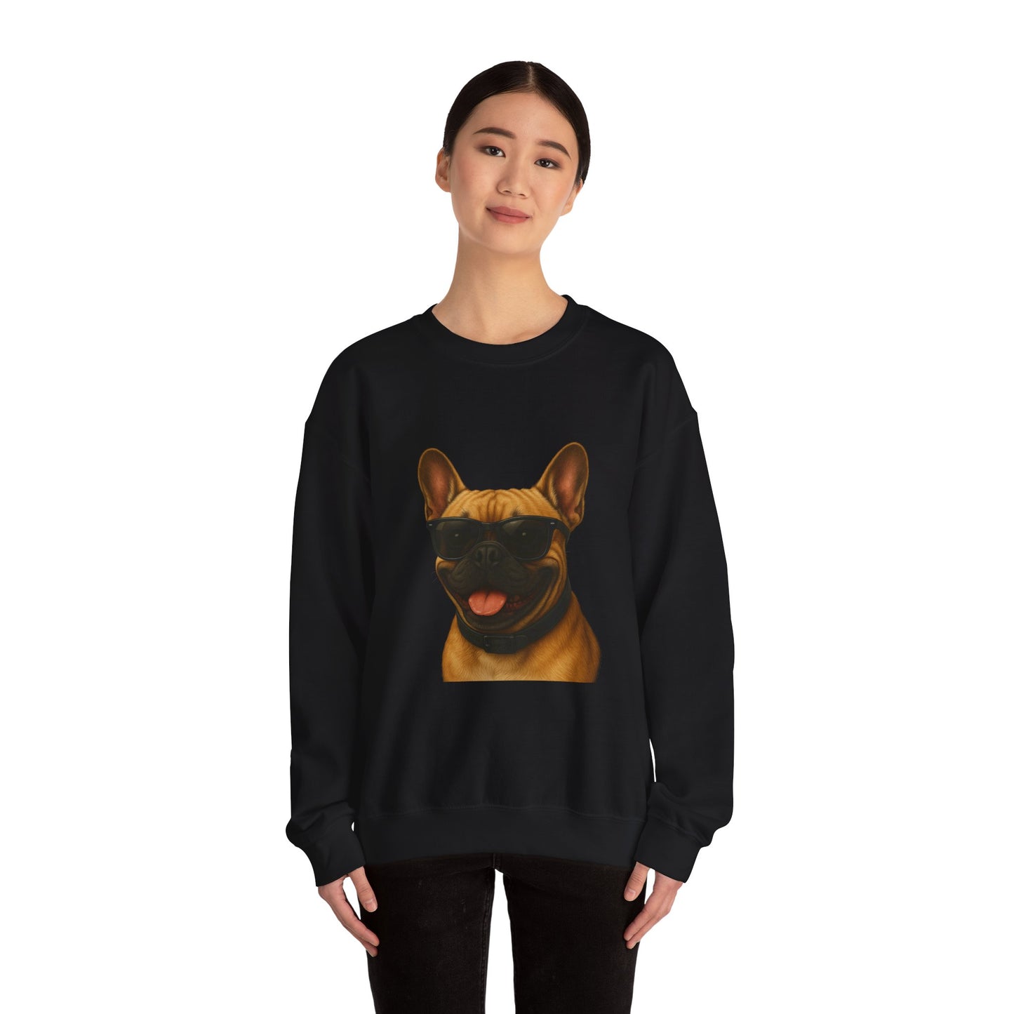 French Bulldog Wearing Sunglasses - Adult Crewneck Sweatshirt