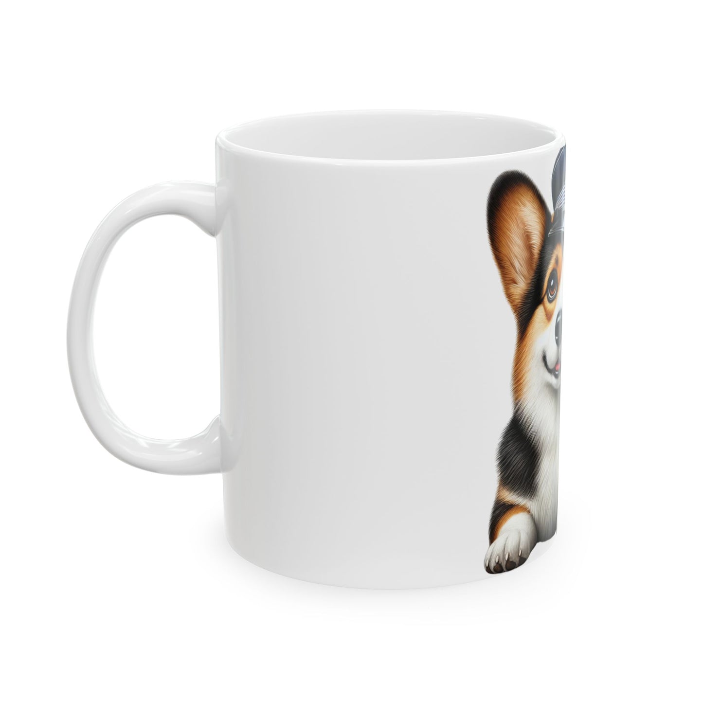 Corgi Wearing a Conductor's Hat - Ceramic Mug