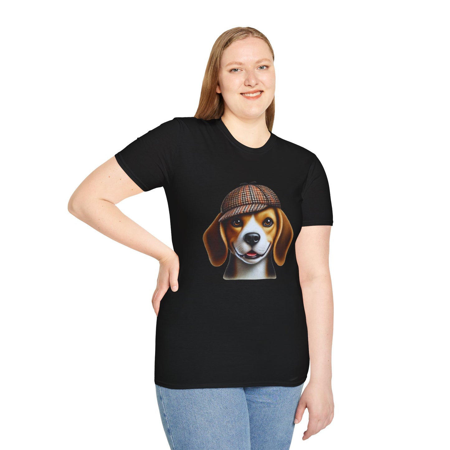 Smiling Beagle Wearing A Deerstalker Hat - Adult T-Shirt - Too Cute Pets