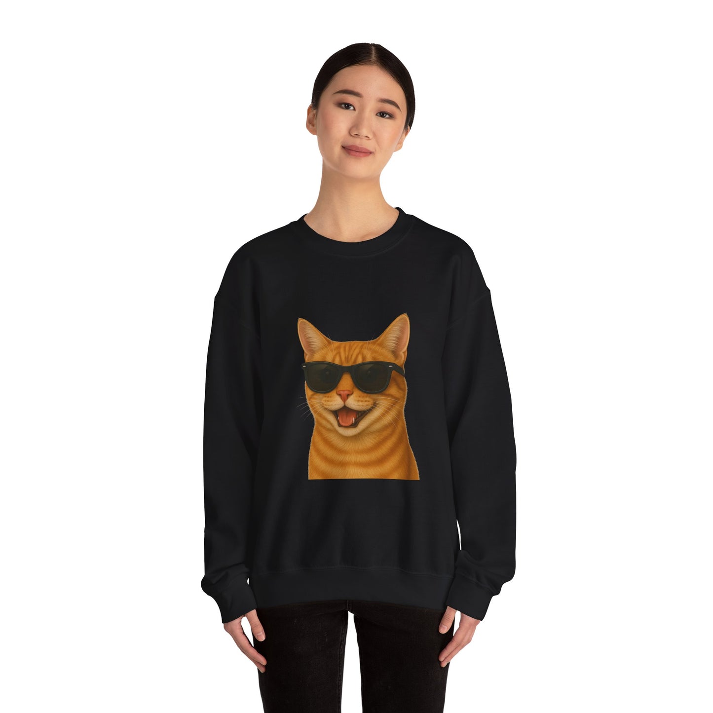 Orange Tabby Cat Wearing Sunglasses - Adult Crewneck Sweatshirt