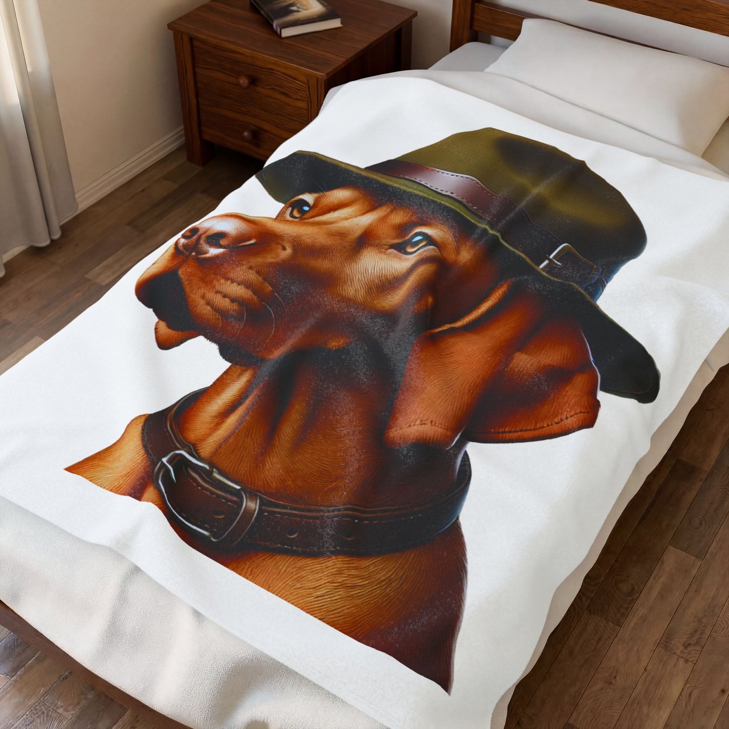 Vizsla Wearing a Campaign Hat - Sherpa Blanket