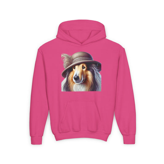 Collie In Cloche Hat-  Hooded Youth Sweatshirt - Too Cute Pets