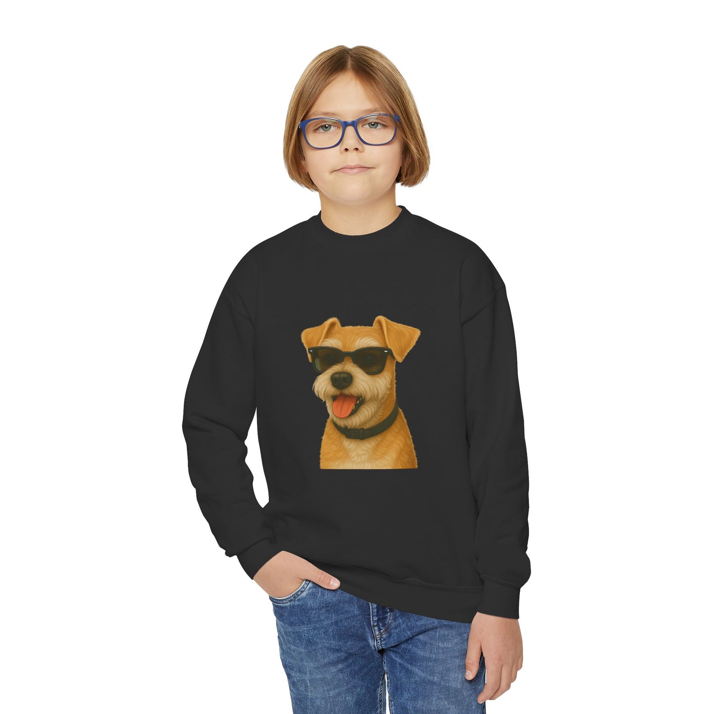 Miniature Schnauzer Wearing Sunglasses - Youth Crewneck Sweatshirt
