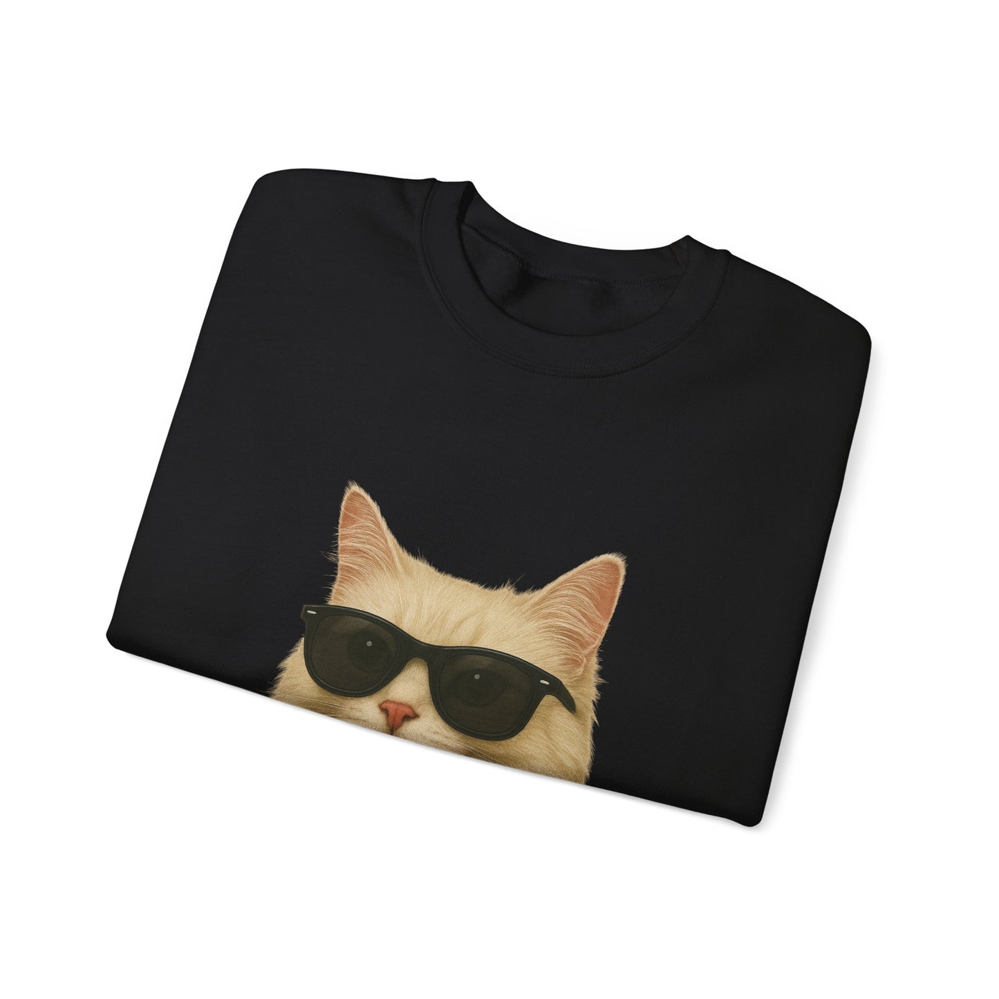 Cream Longhair Cat Wearing Sunglasses - Adult Crewneck Sweatshirt
