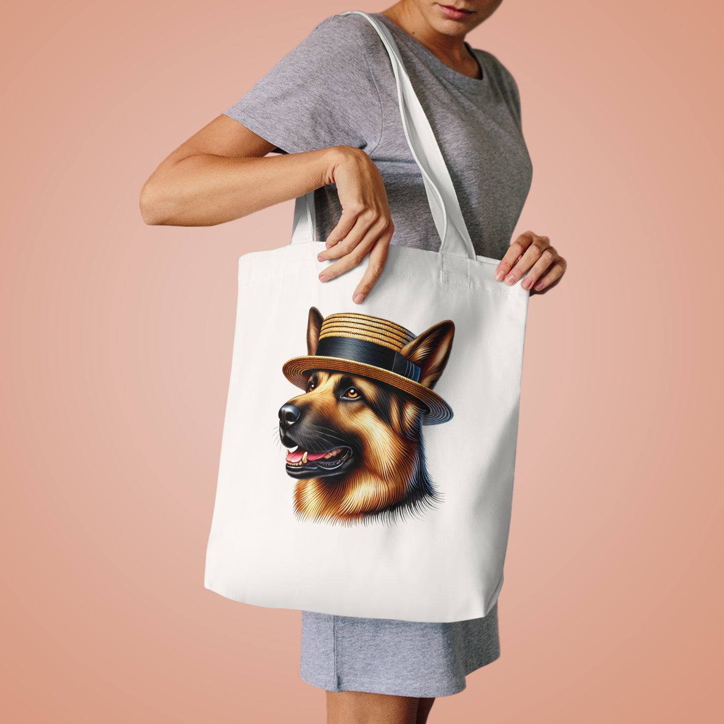 German Shepherd Wearing a Boater Hat - Cotton Tote Bag