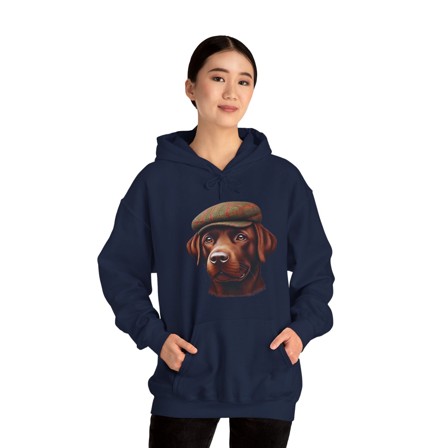 Brown Labrador Wearing Tweed Flat Cap - Adult Hoodie - Too Cute Pets