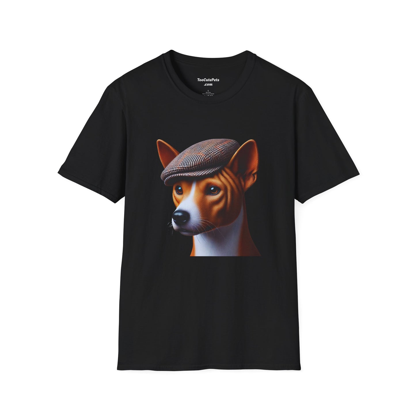 Basenji Wearing Tweed Flat Cap - Adult T-Shirt - Too Cute Pets