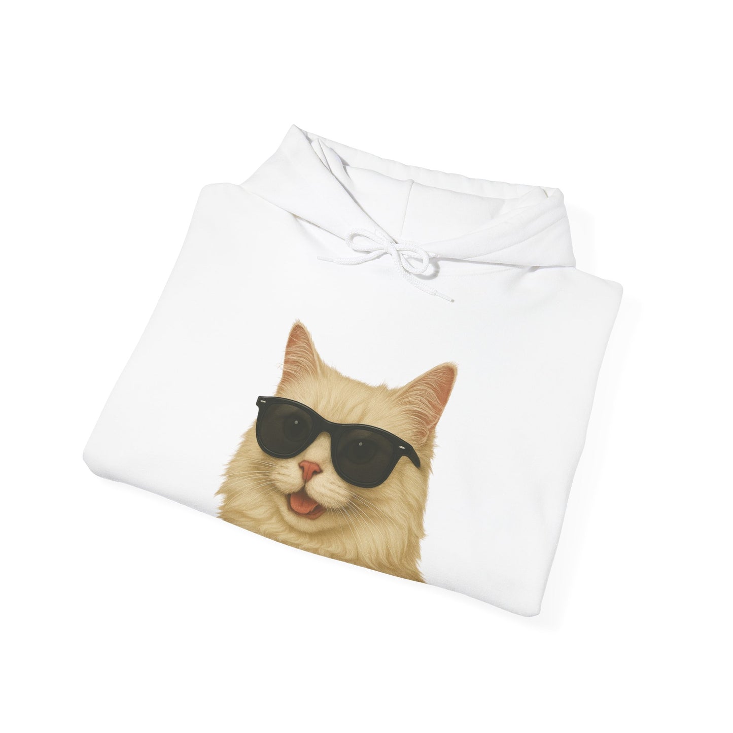 Cream Longhair Cat Wearing Sunglasses - Adult Hoodie