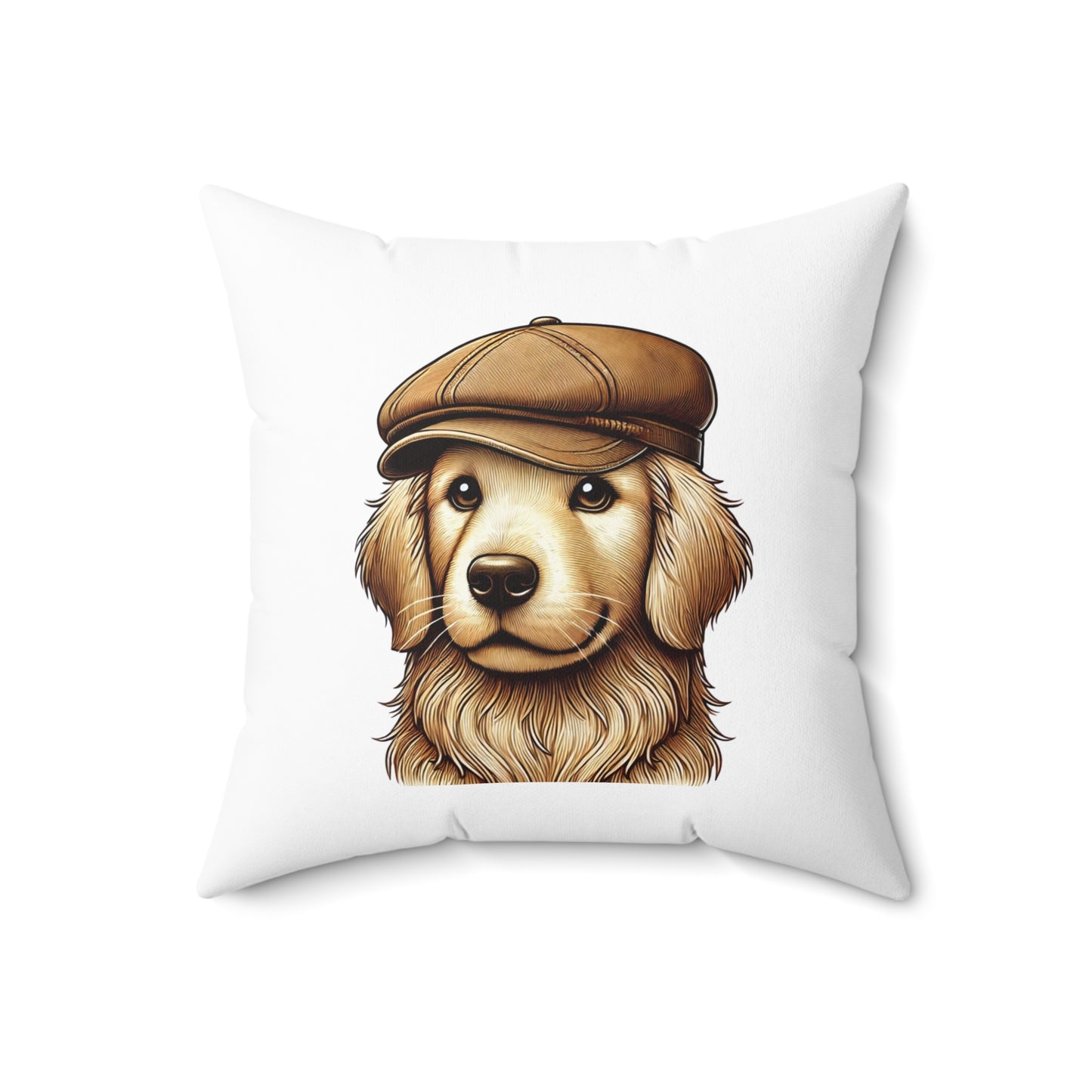 Golden Retriever Wearing a Newsboy Cap - Throw Pillow