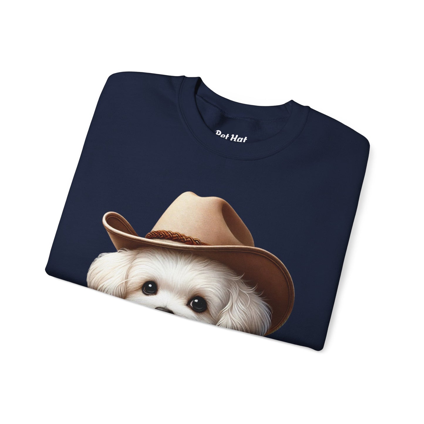 Cute Maltese Wearing A Cowgirl Hat- Adult Crewneck Sweatshirt - Too Cute Pets