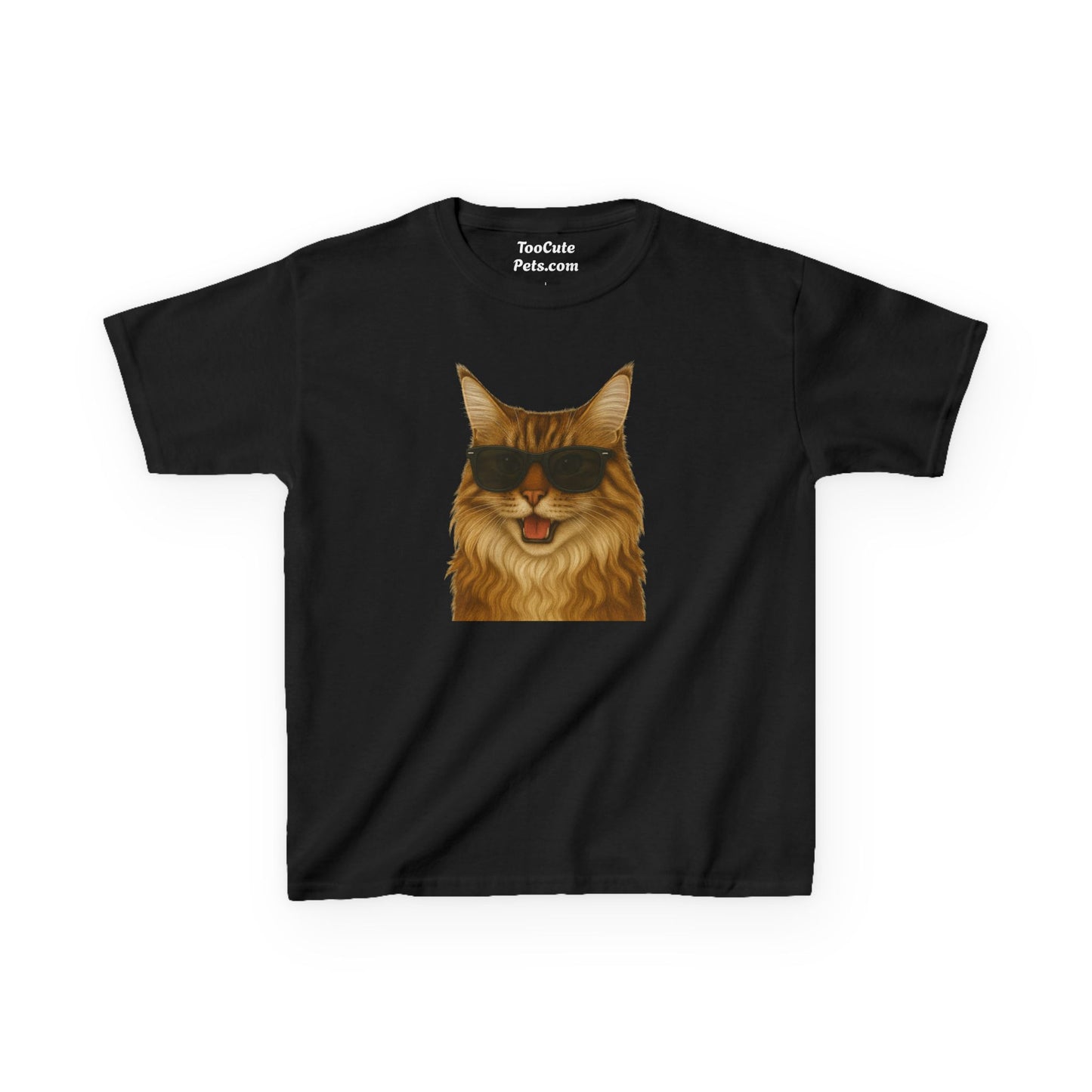 Maine Coon Cat Wearing Sunglasses Kids Tee