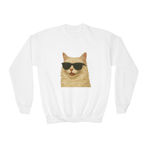 Domestic Longhaired Cream Colored Cat Wearing Sunglasses - Youth Sweatshirt