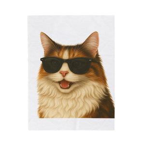 Calico Cat Wearing Sunglasses - Sherpa Blanket