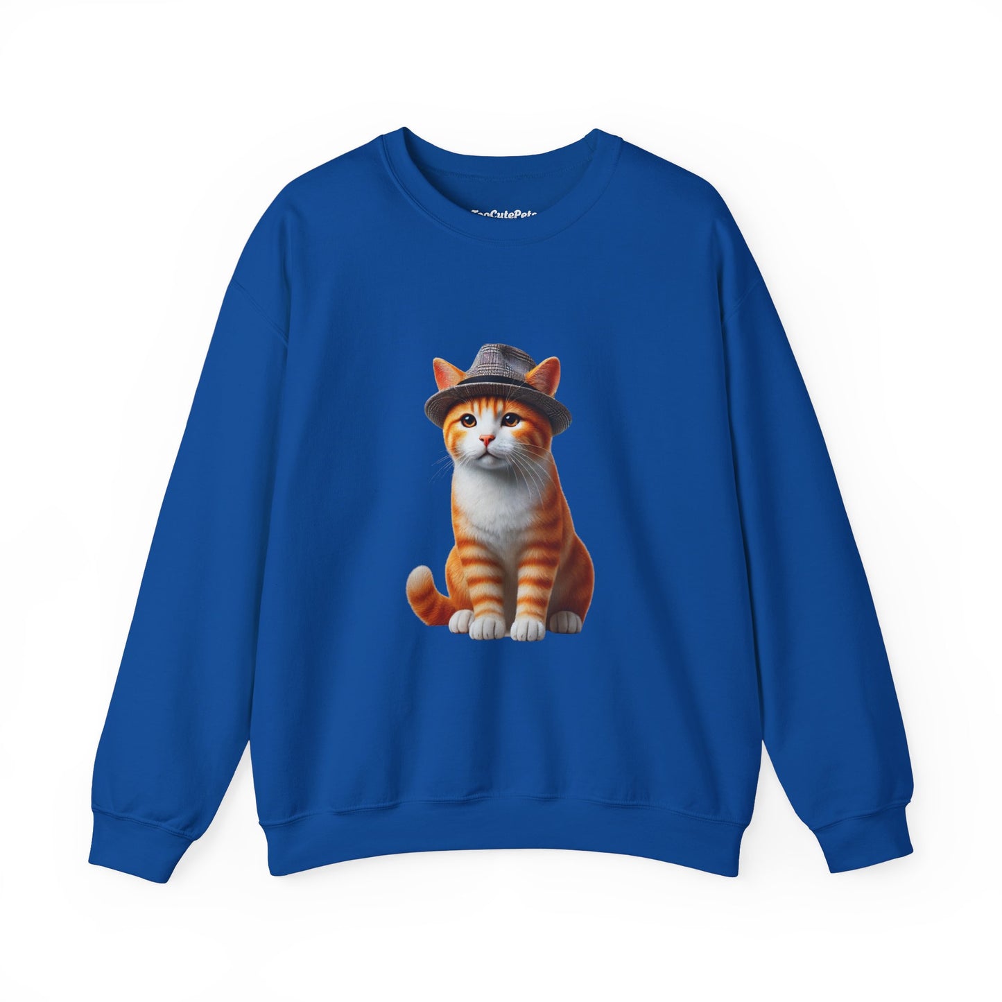 Cool Tabby Kitten Wearing Fedora Hat - Adult Crewneck Sweatshirt - Too Cute Pets