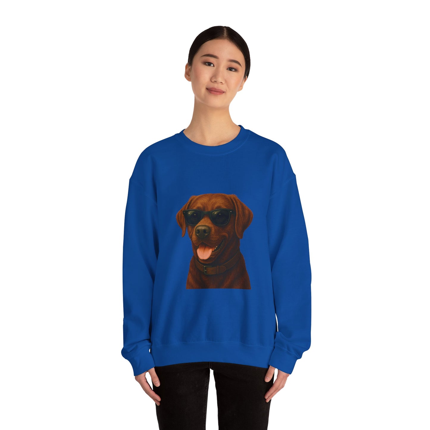 Brown Labrador Retriever Wearing Sunglasses - Adult Crewneck Sweatshirt