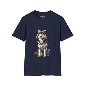 Husky Wearing A Fur Trappers hat- Adult T-Shirt - Too Cute Pets