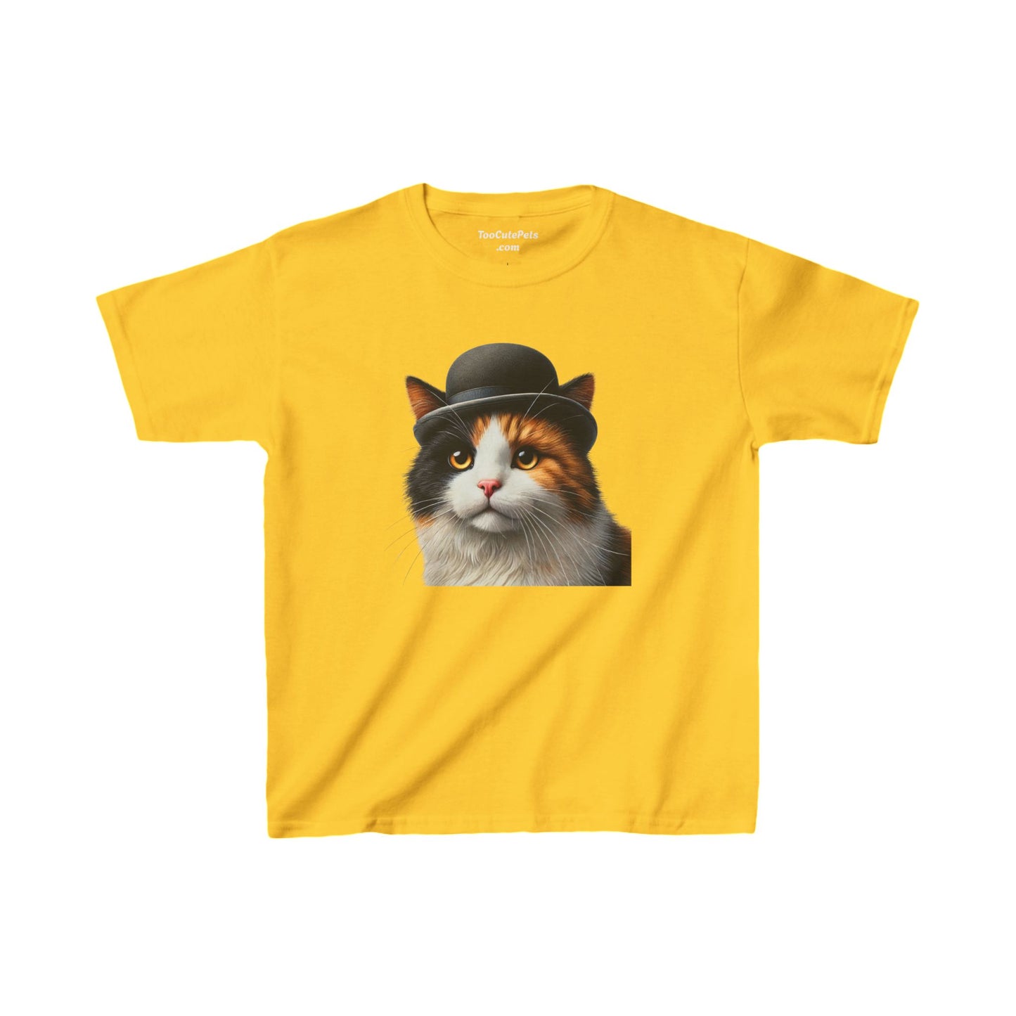 Calico Cat Wearing Bowler Hat - Youth T-Shirt - Too Cute Pets