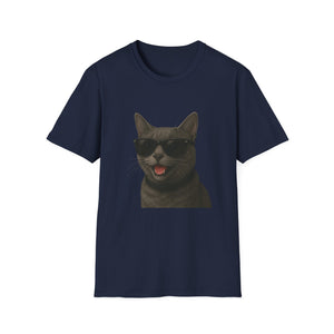 Gray Cat Wearing Sunglasses - Adult T-Shirt