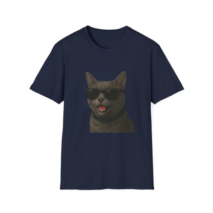 Gray Cat Wearing Sunglasses - Adult T-Shirt