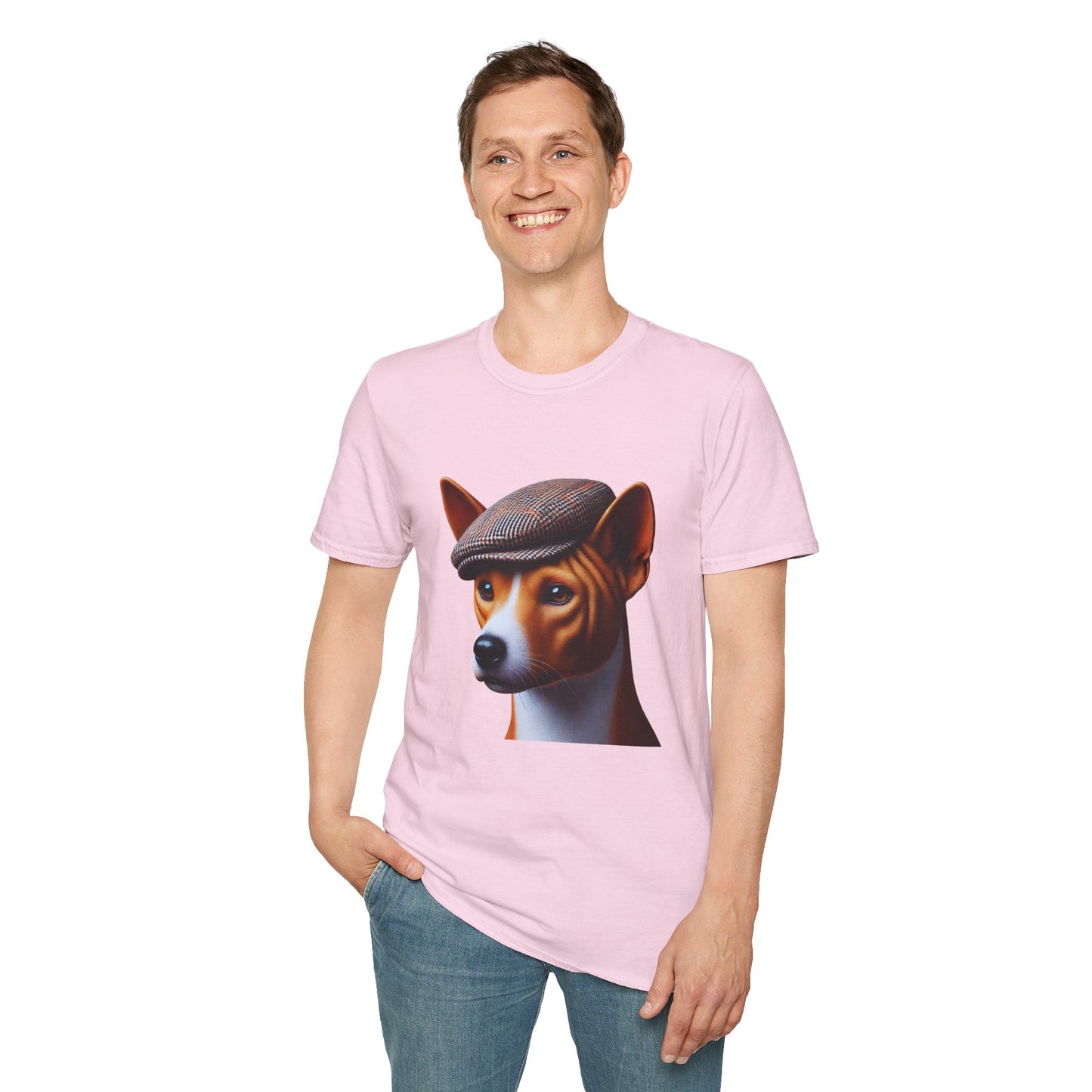 Basenji Wearing Tweed Flat Cap - Adult T-Shirt - Too Cute Pets