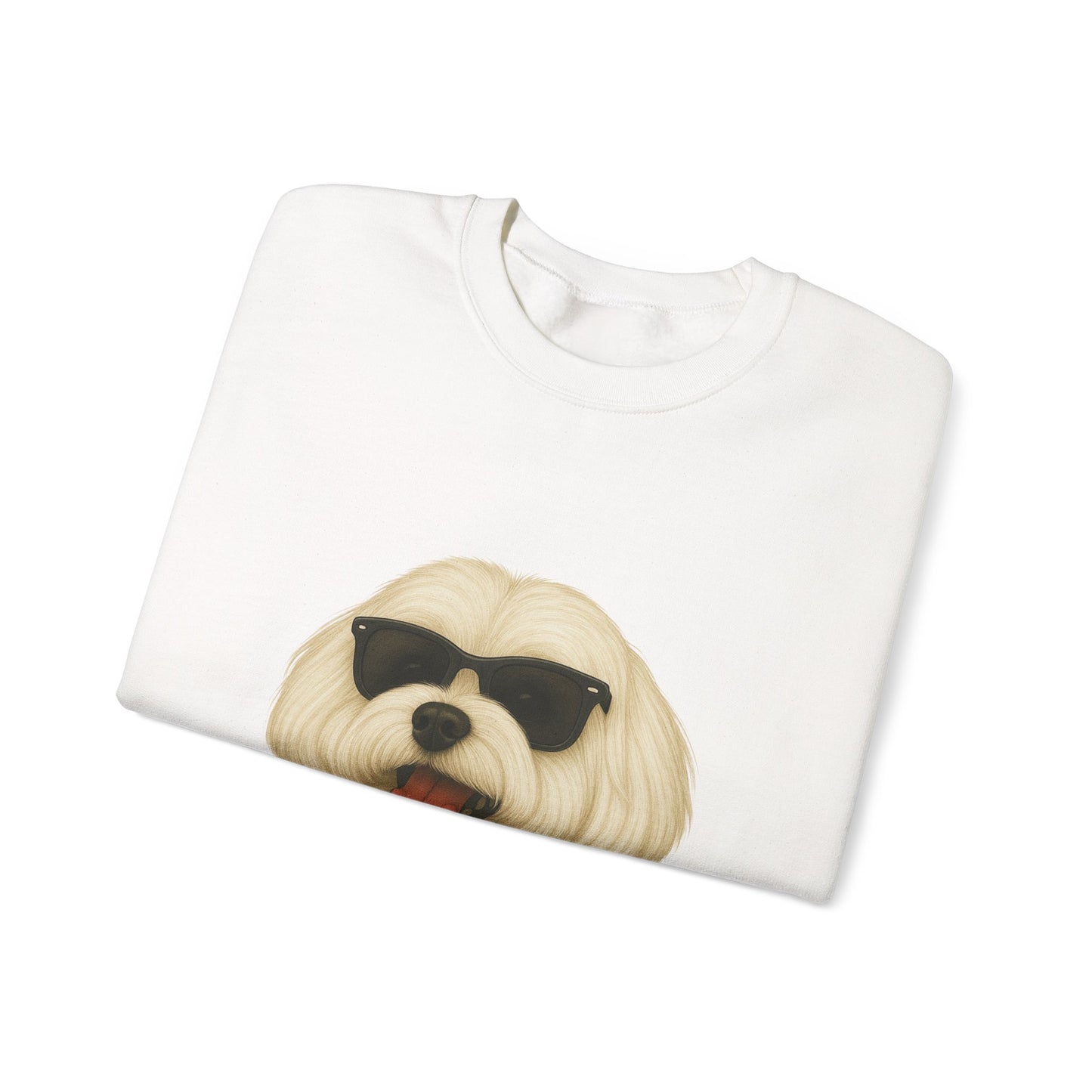 Maltese Wearing Sunglasses - Adult Crewneck Sweatshirt