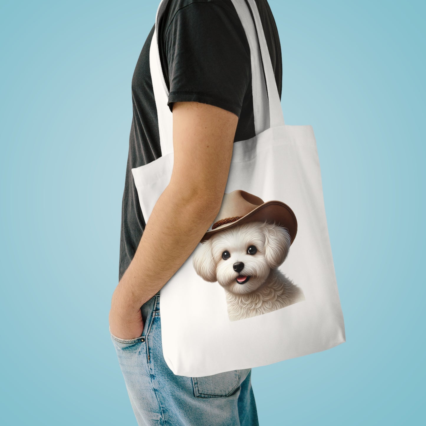 Maltese Wearing a Cowgirl Hat - Cotton Tote Bag