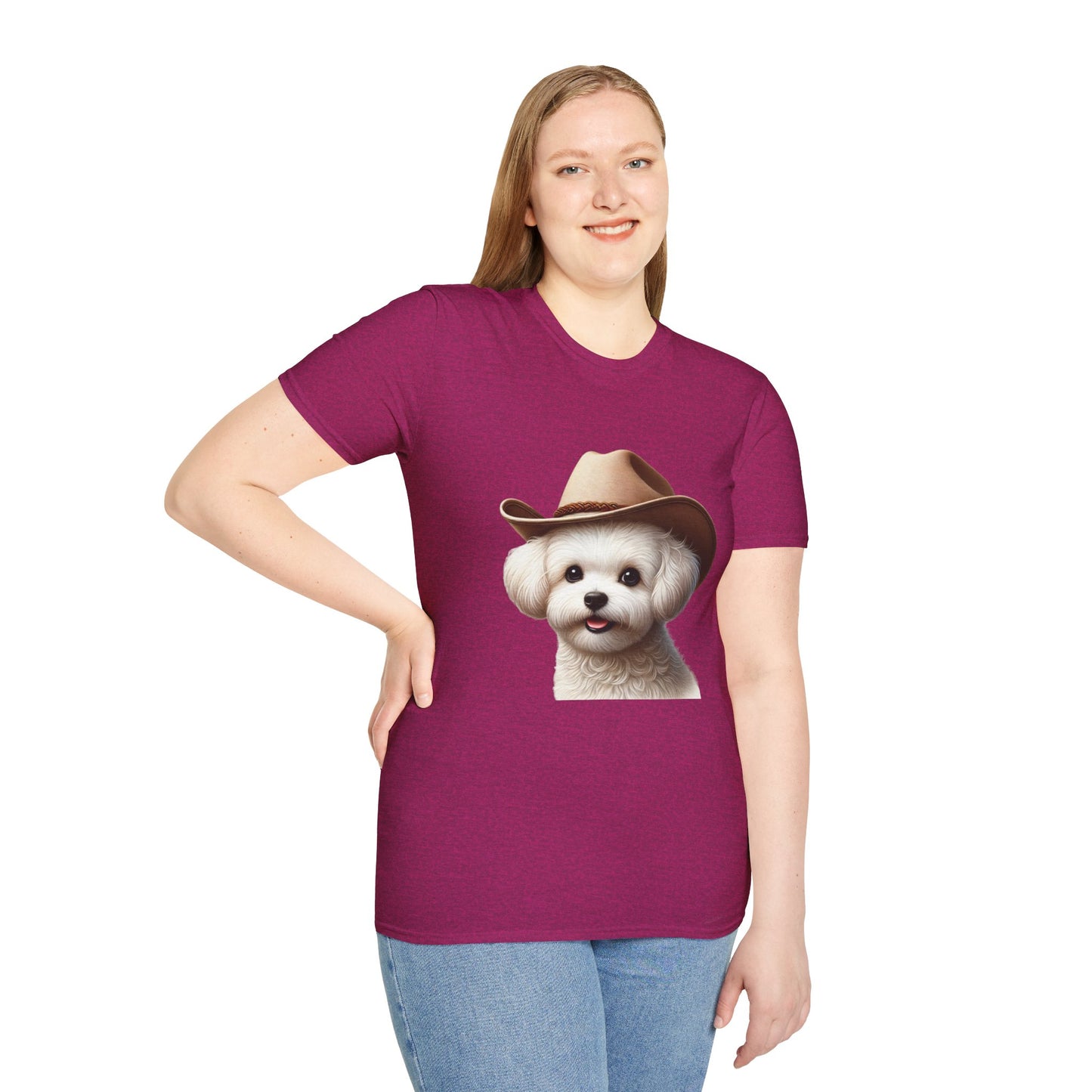 Cute Maltese Wearing Cowgirl Hat - Adult T-shirt - Too Cute Pets